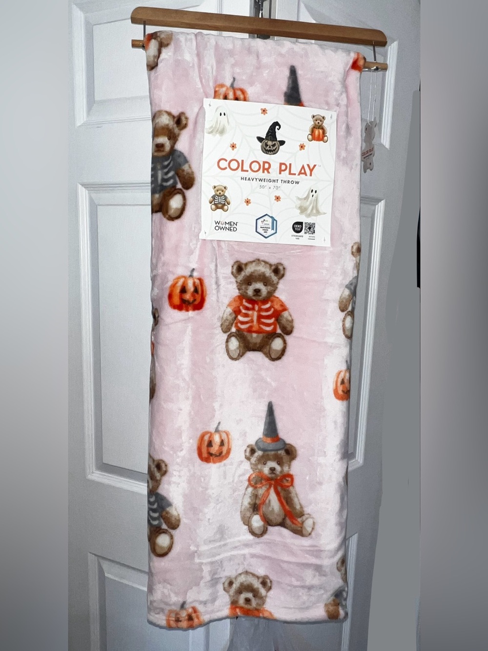 NEW Pink Halloween Teddy Bear Plush Throw